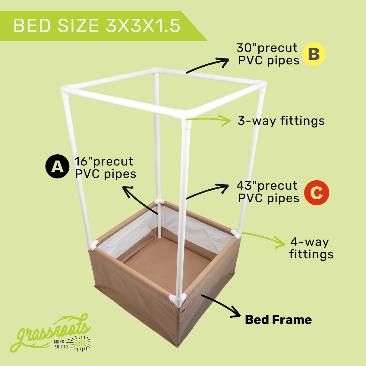 Grassroots Living Soil Fabric Bed – Complete Kit with MoistureLock™ Liner & PVC Frame