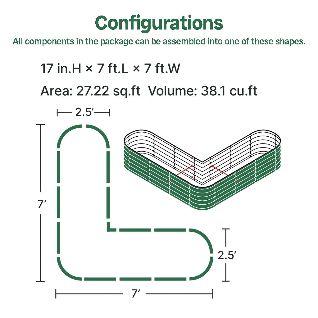 Vegega 17" Tall L Shaped Raised Garden Bed v2.0