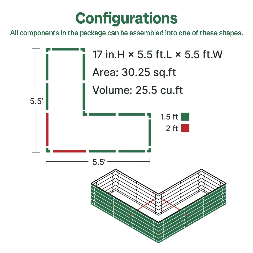 Vegega 17'' Tall Rectangle L Shaped Planter Box v2.0