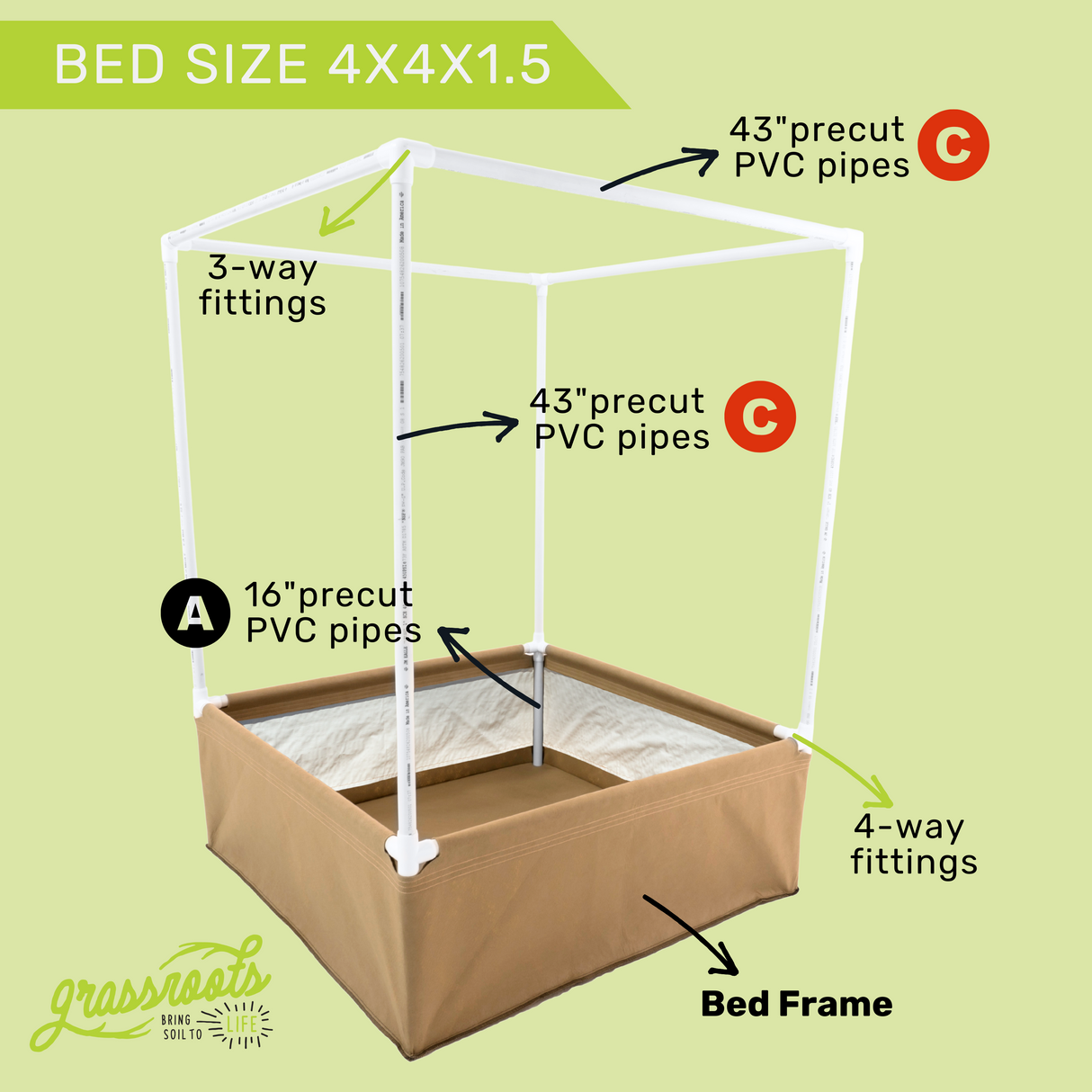Grassroots Living Soil Fabric Bed – Complete Kit with MoistureLock™ Liner & PVC Frame