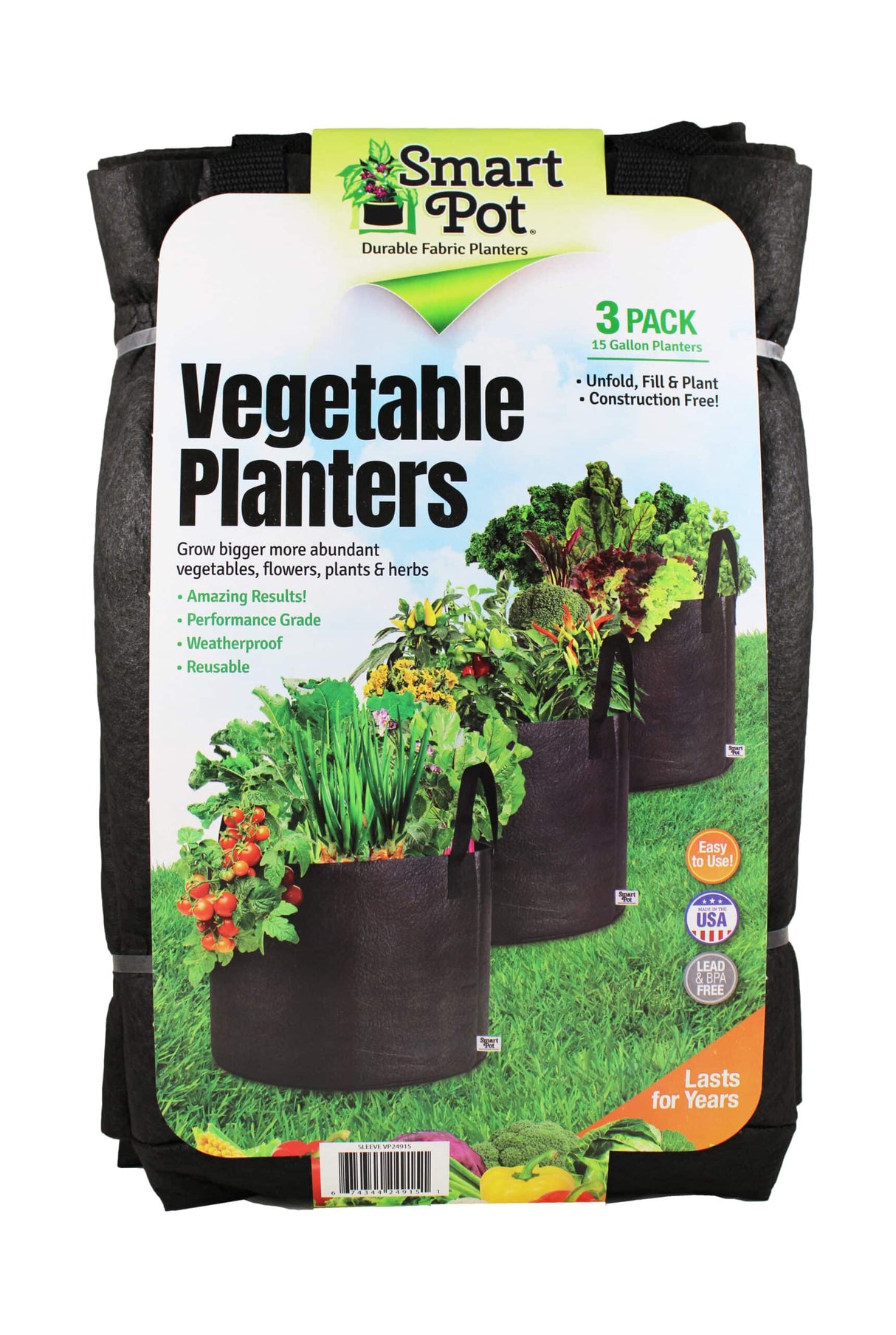 Smart Pot 15 Gallon Vegetable Planters – 3 Pack Fabric Grow Bags with Handles