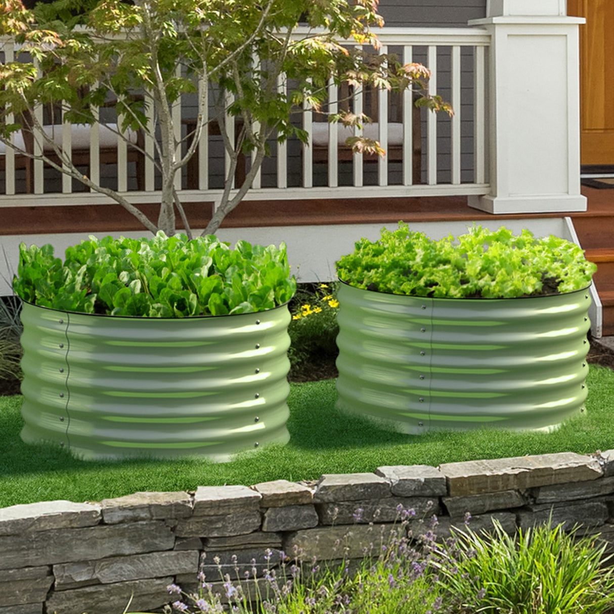 Olle Gardens 17" Tall, 24" Round Pair Raised Garden Beds, (2) per set