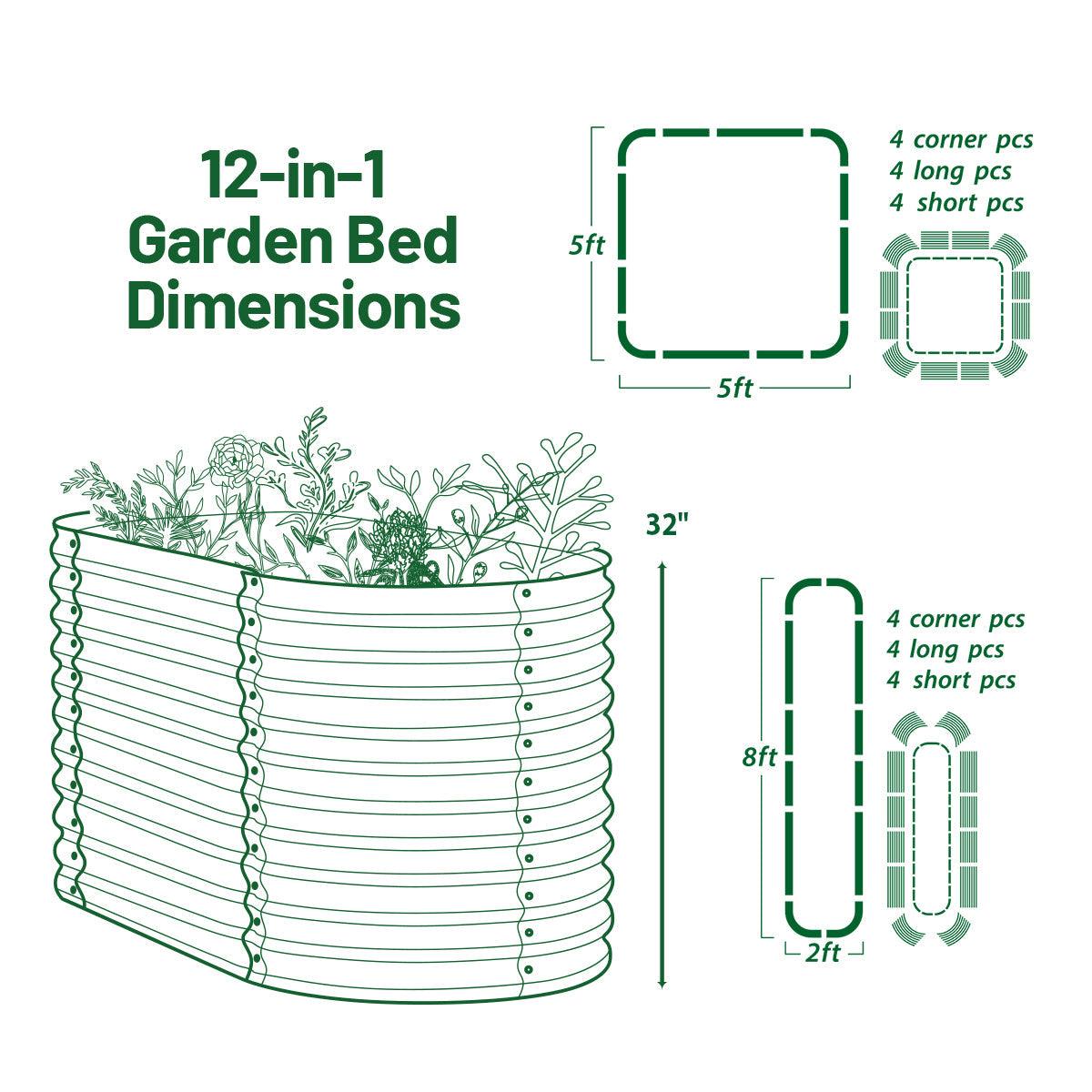Olle Gardens 32" Tall 12-in-1 Raised Garden Bed – Durable Modular Planter