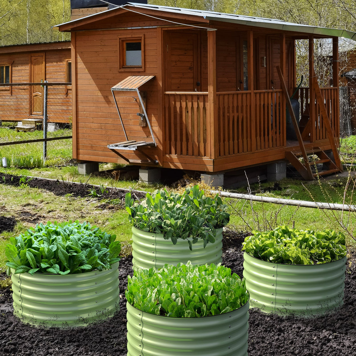 Olle Gardens 17" Tall, 24" Round Pair Raised Garden Beds, (2) per set