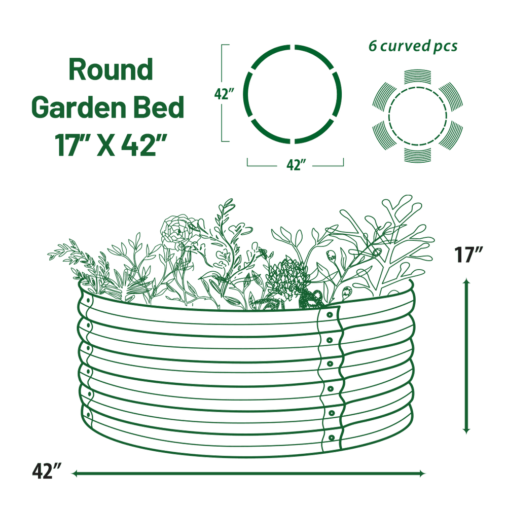 Olle Gardens 17" Tall x 42" Round Raised Garden Bed