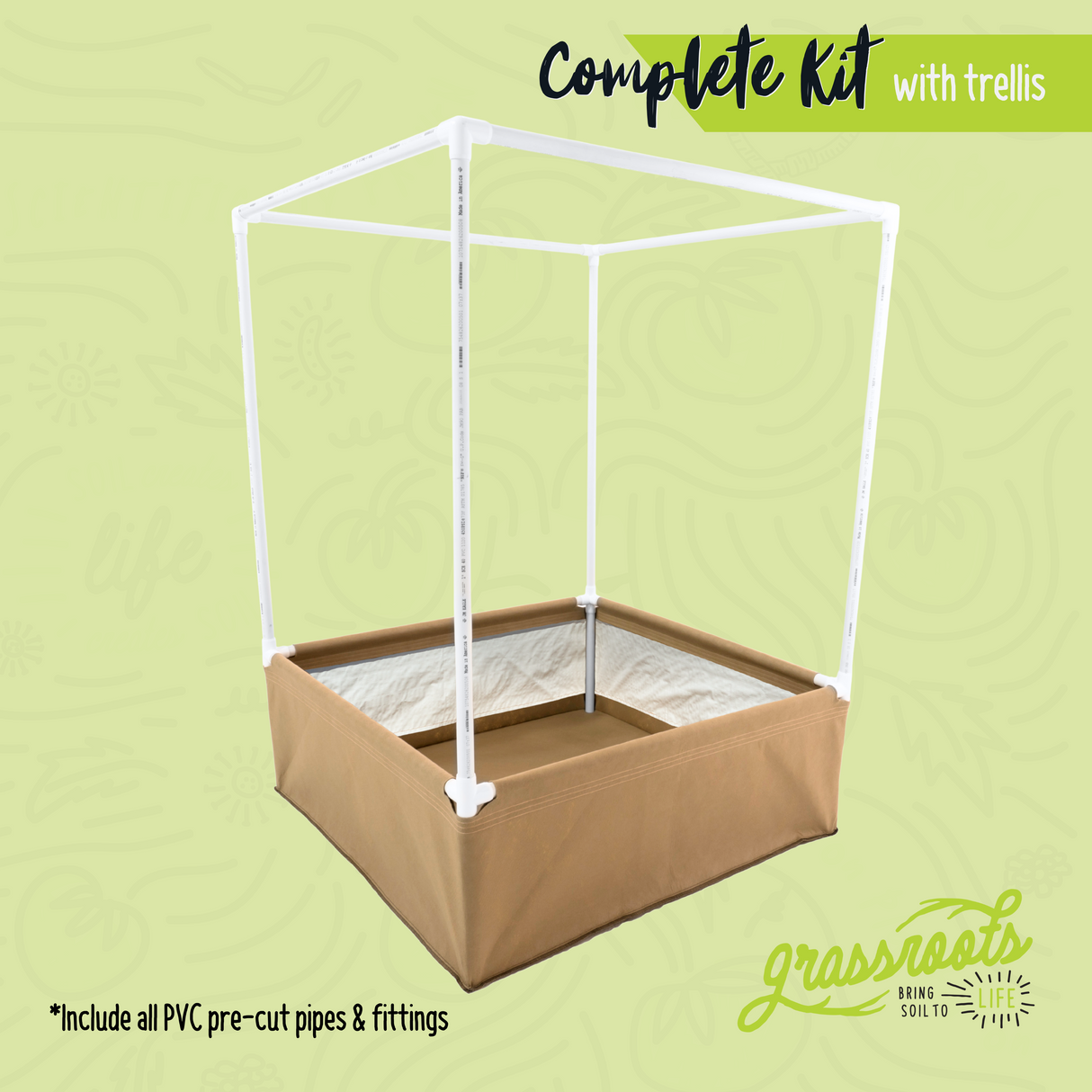 Grassroots Living Soil Fabric Bed – Complete Kit with MoistureLock™ Liner & PVC Frame