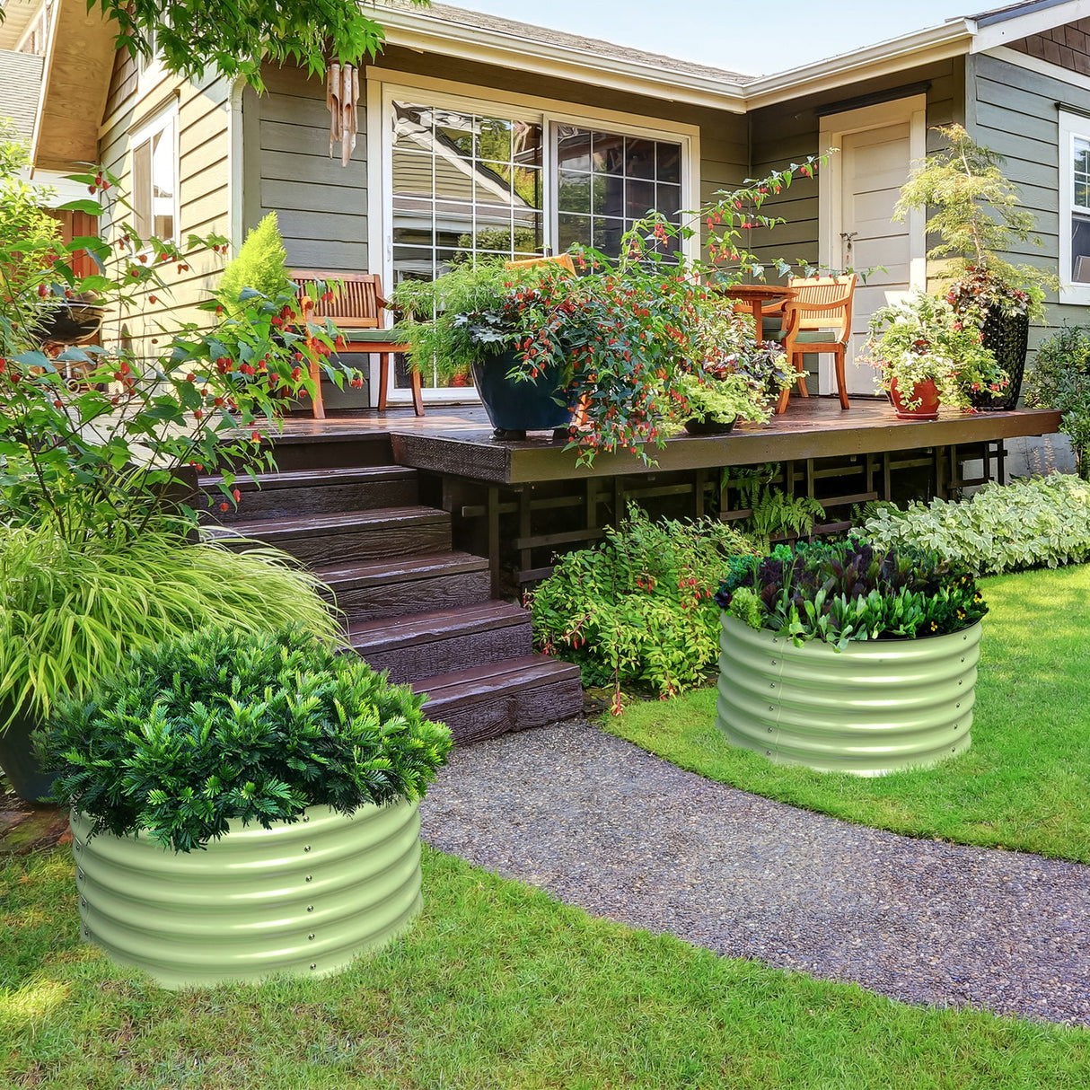 Olle Gardens 17" Tall, 24" Round Pair Raised Garden Beds, (2) per set