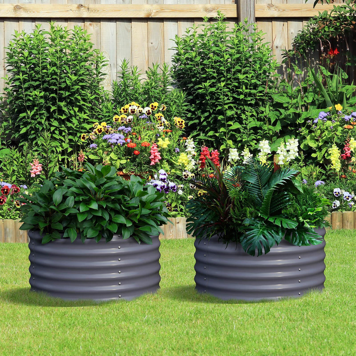 Olle Gardens 17" Tall, 24" Round Pair Raised Garden Beds, (2) per set