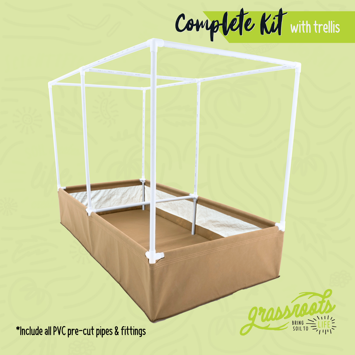 Grassroots Living Soil Fabric Bed – Complete Kit with MoistureLock™ Liner & PVC Frame