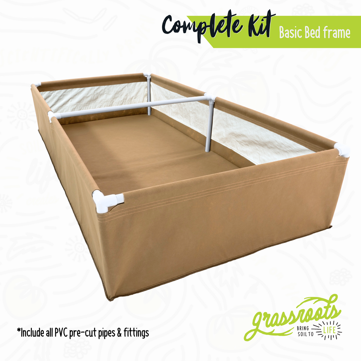 Grassroots Living Soil Fabric Bed – Complete Kit with MoistureLock™ Liner & PVC Frame