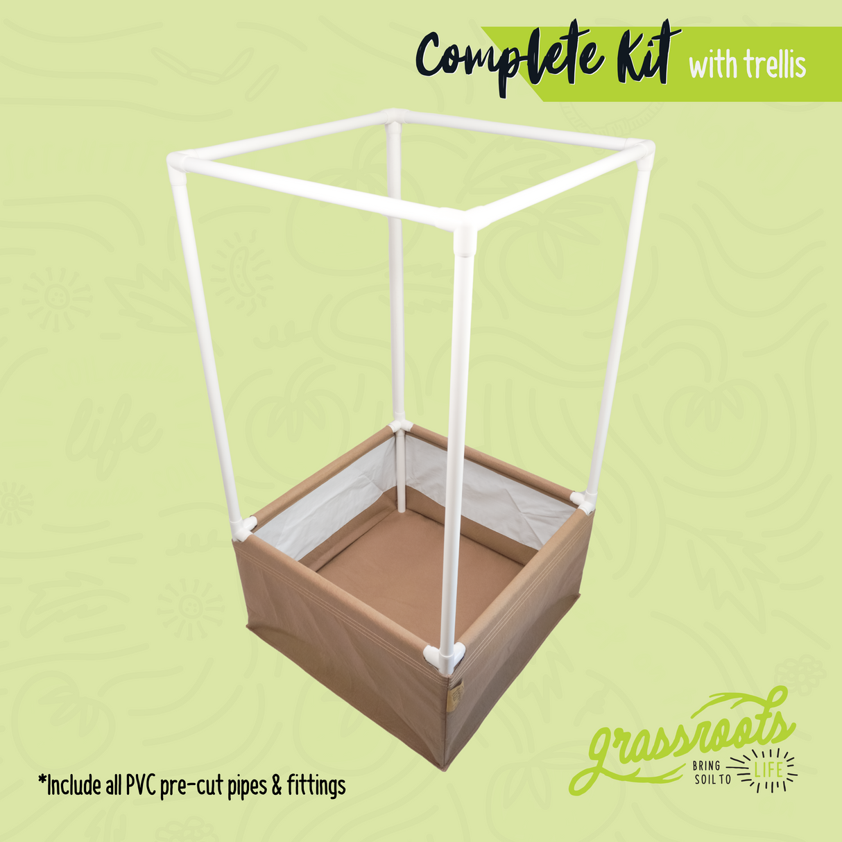 Grassroots Living Soil Fabric Bed – Complete Kit with MoistureLock™ Liner & PVC Frame