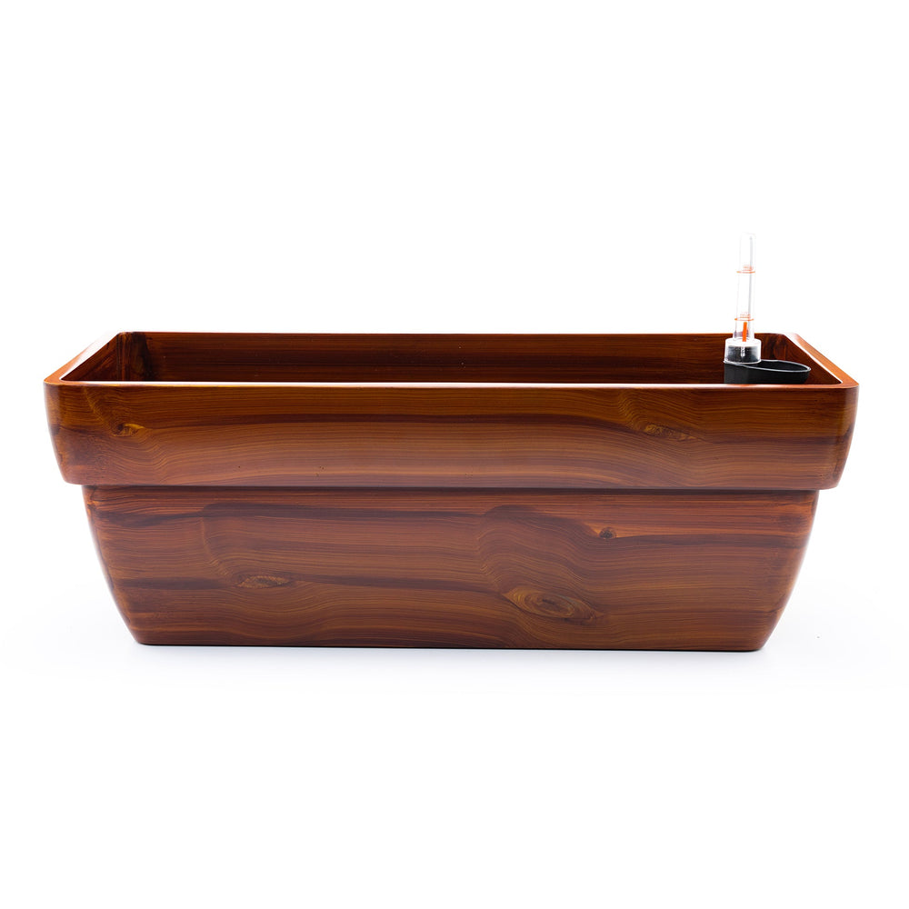 7.8 in. Dark Wood Plastic Rectangle Self-watering Planter Pot
