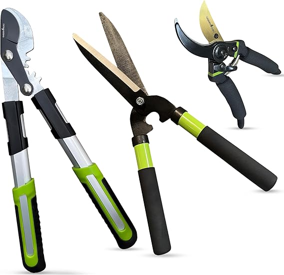 Garden Guru Yard Pruning & Trimming Set - Includes Hedge Shears, Garden Loppers, Pruners