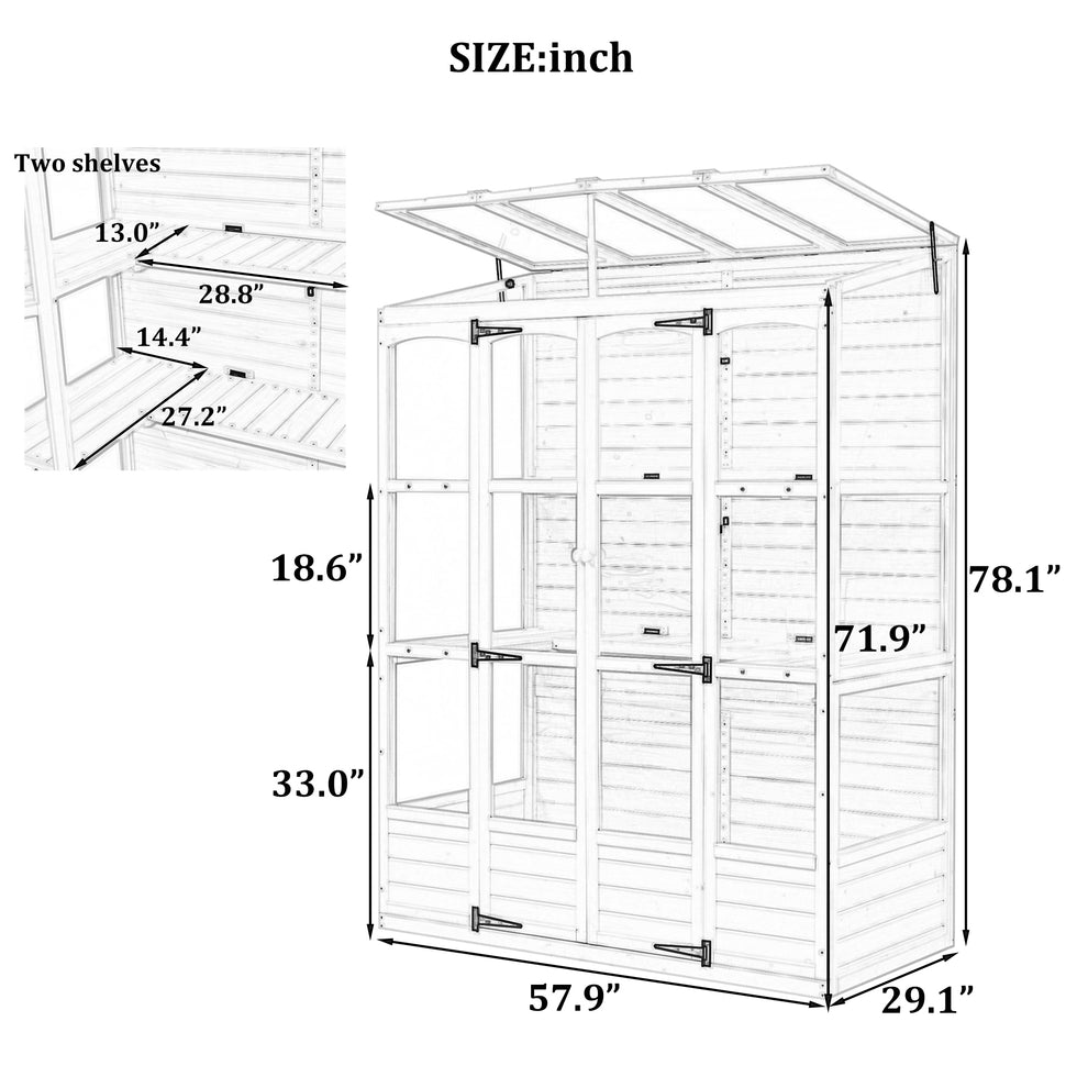 78 Inch Wooden Greenhouse Cold Frame White
