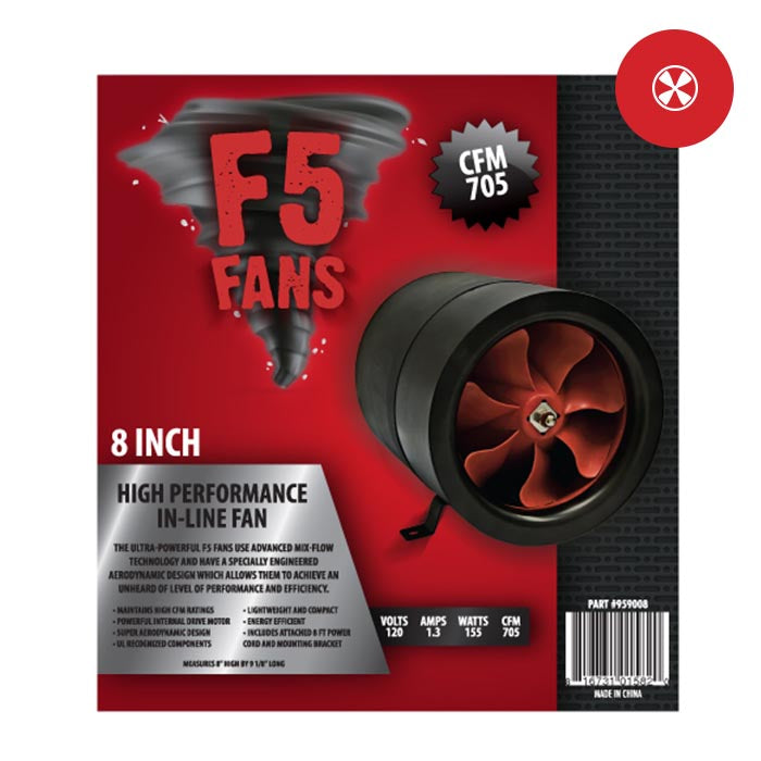 F5 High Output Inline Fan - 8" - 705 CFM