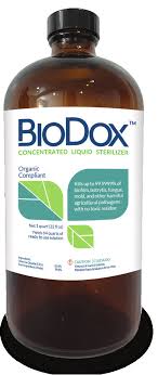 Biodox supplement bottle with label on a black background