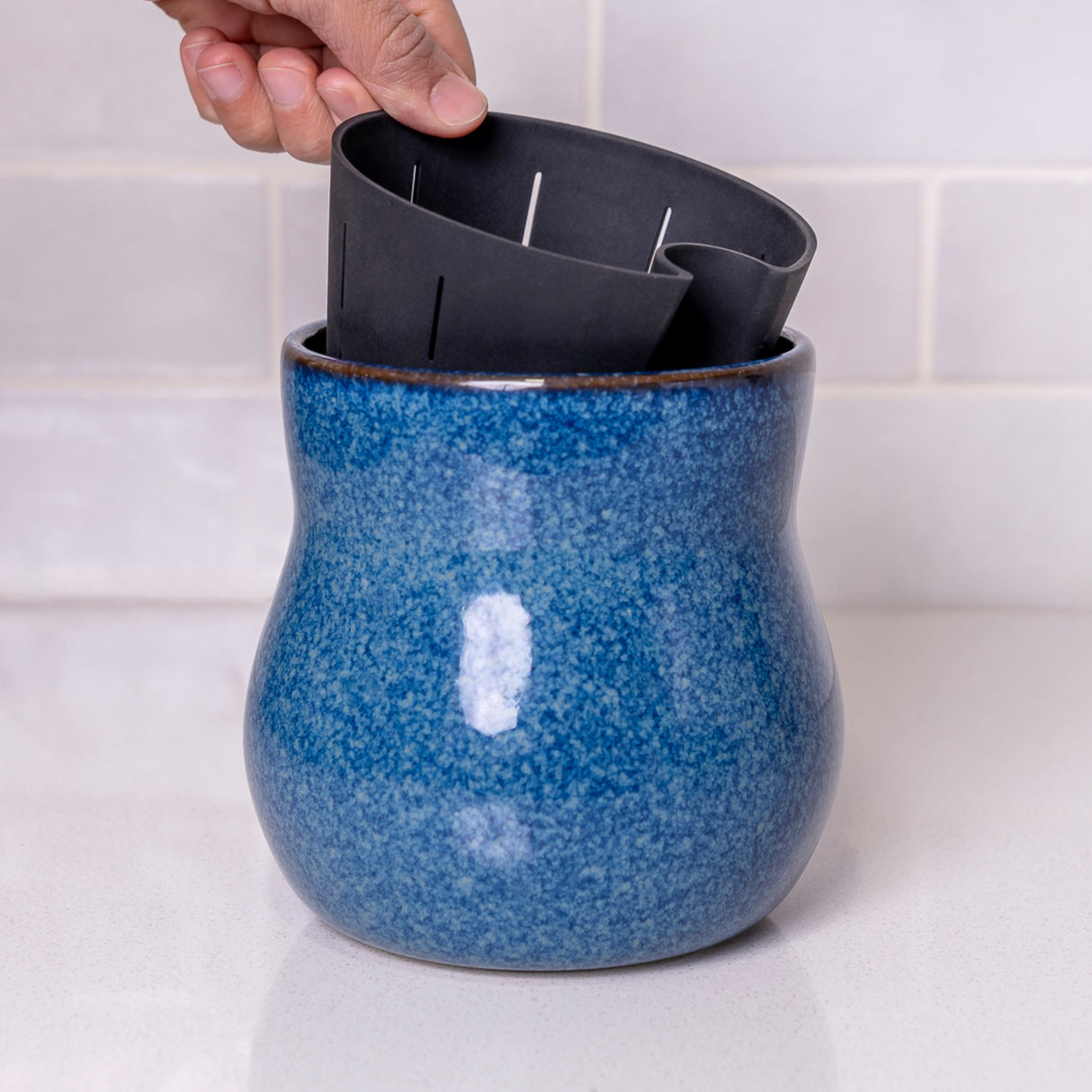 River Blue Ceramic Plant Pot with Removable Liner