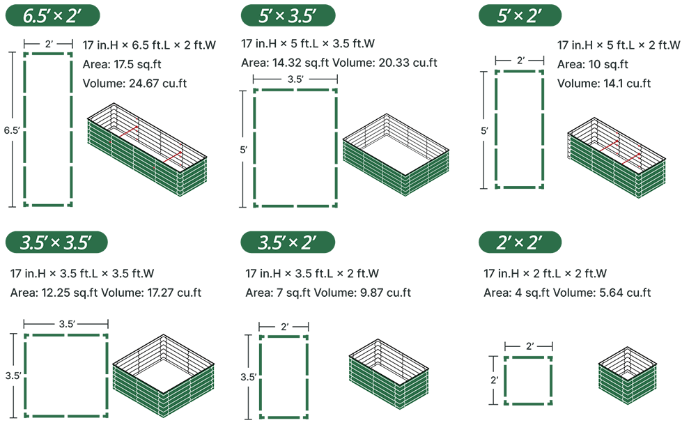 Vegega 17" Tall 6.5x2 Rectangle Aluminum Raised Garden Bed (6 in 1) v2.0
