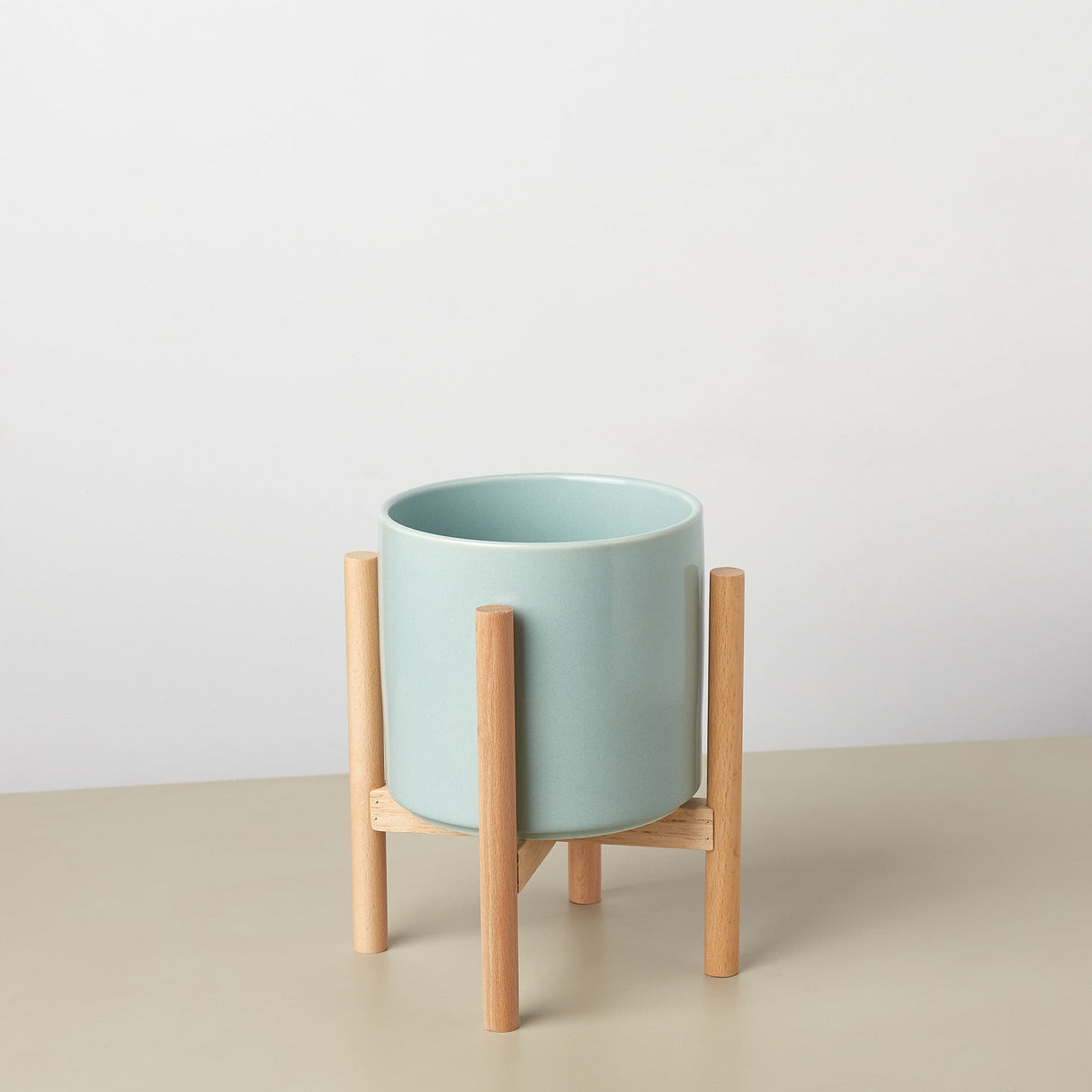 Ceramic Cylinder Planter with Wood Stand – 5 Inch