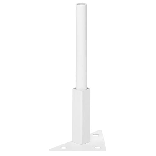 White metal stand with a cylindrical top on a white background