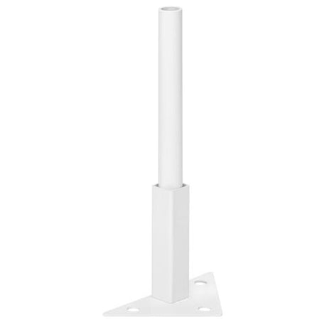 White metal stand with a cylindrical top on a white background