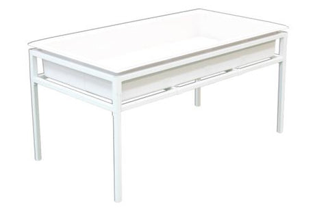 White rectangular metal frame garden tray stand