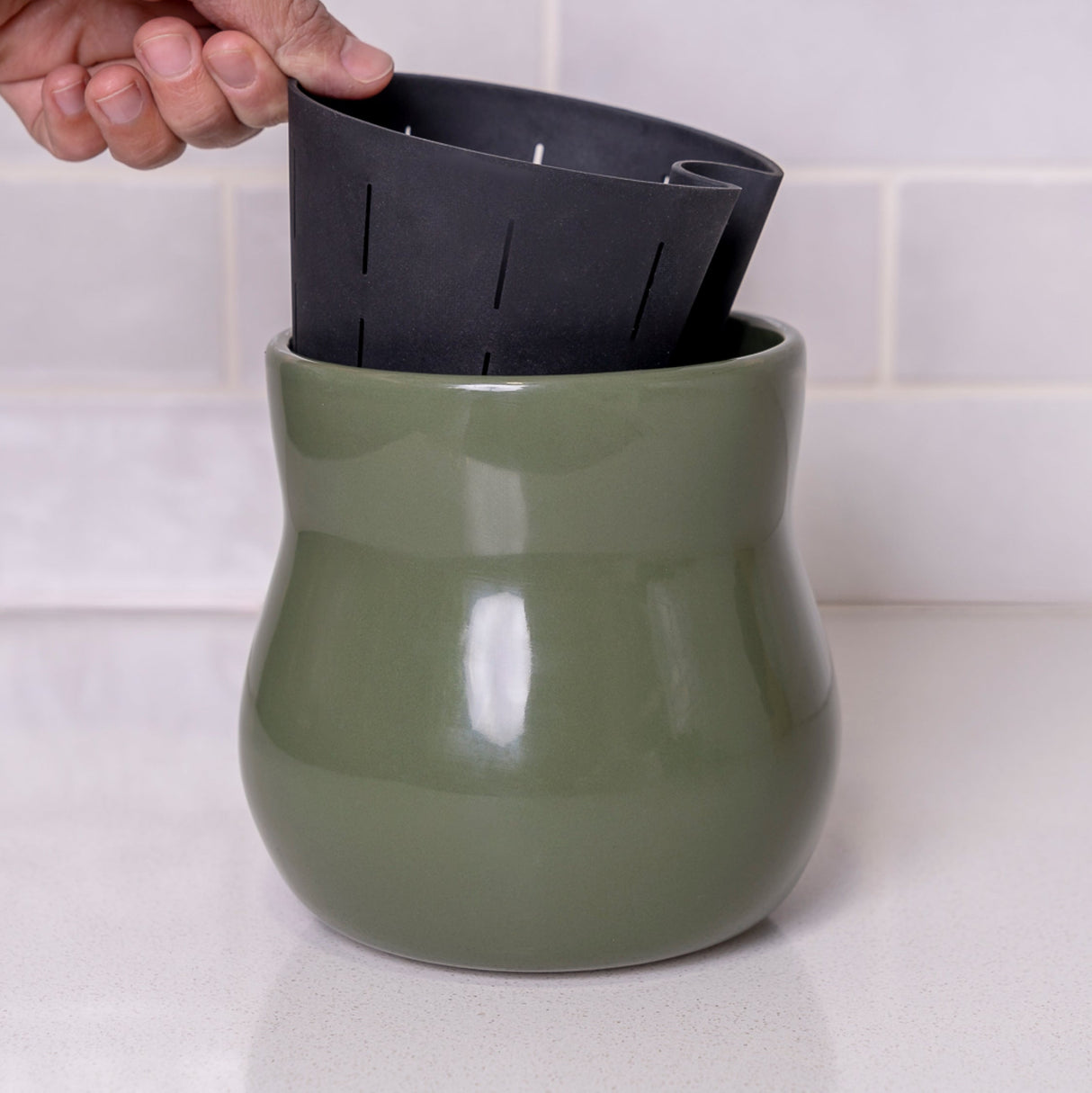 Forest Green Ceramic Plant Pot with Removable Liner