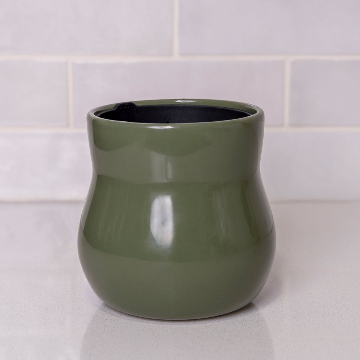 Forest Green Ceramic Plant Pot with Removable Liner