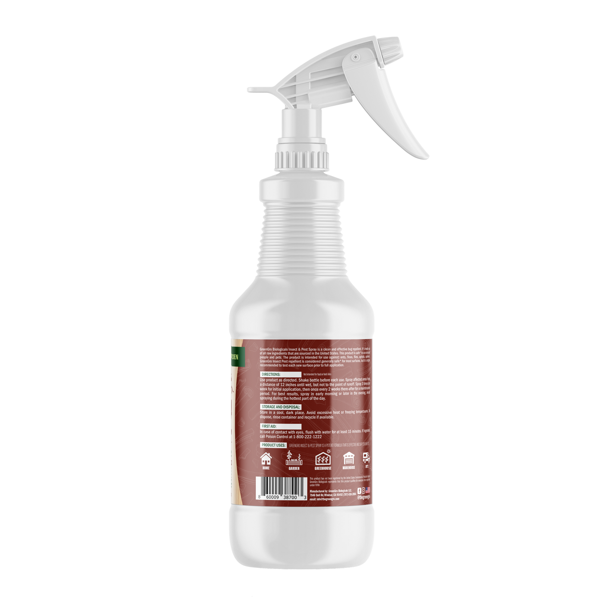 A white plastic trigger spray bottle with a brown label, shown from the back against a plain white background.