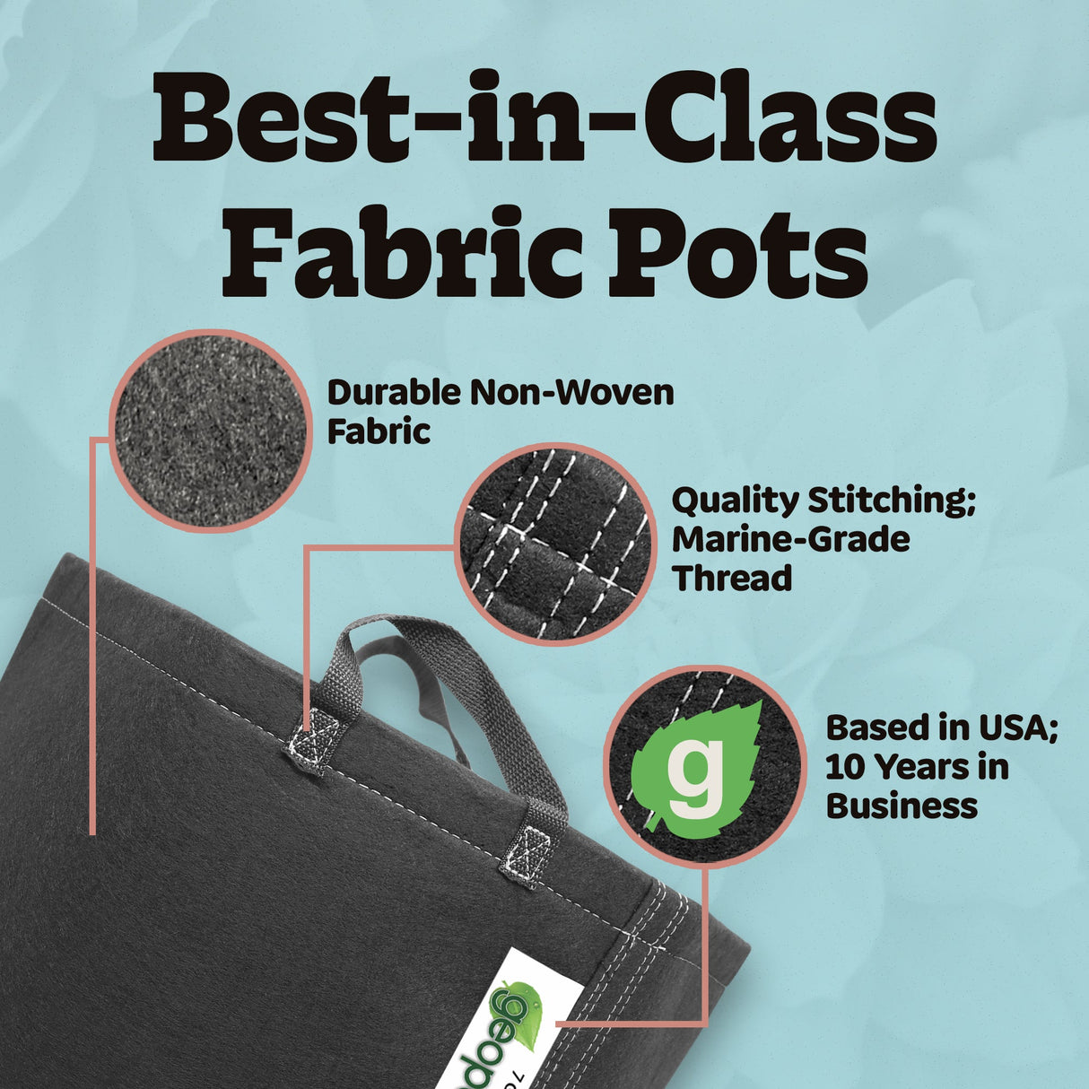 GeoPot Fabric Grow Bags with Handles - Black