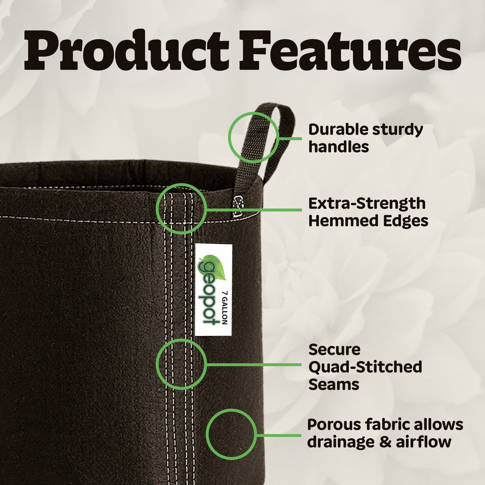 GeoPot Fabric Grow Bags with Handles - Black