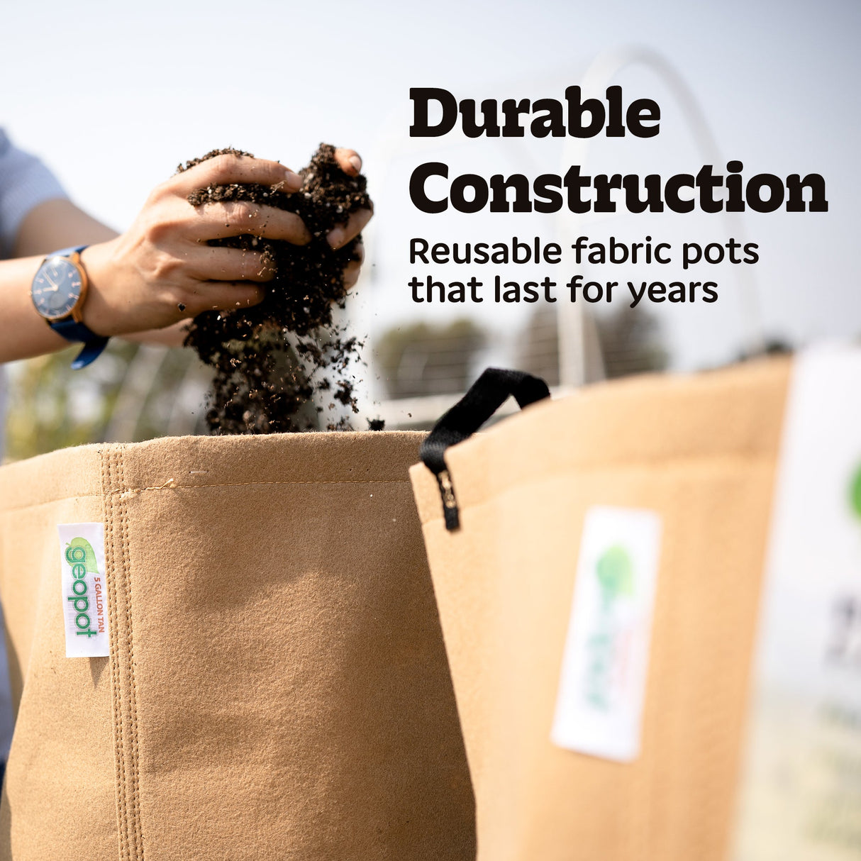 GeoPot Fabric Grow Bags With Handles - Tan