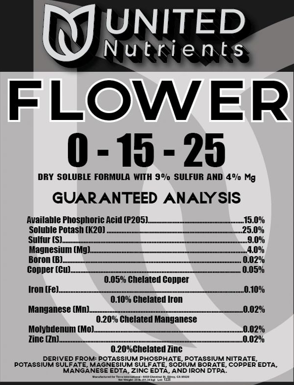 United Nutrients Flower 0-15-25 Water Soluble Fertilizer, 25 lb