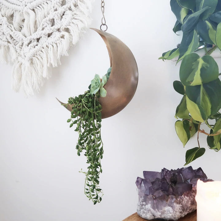 Hanging Metal Moon Planter – Gold Crescent Moon Hanging Plant Pot