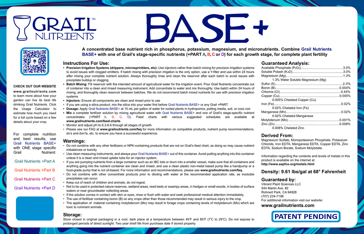 Grail Nutrients Base+ (0-3-3) Plant Fertilizer