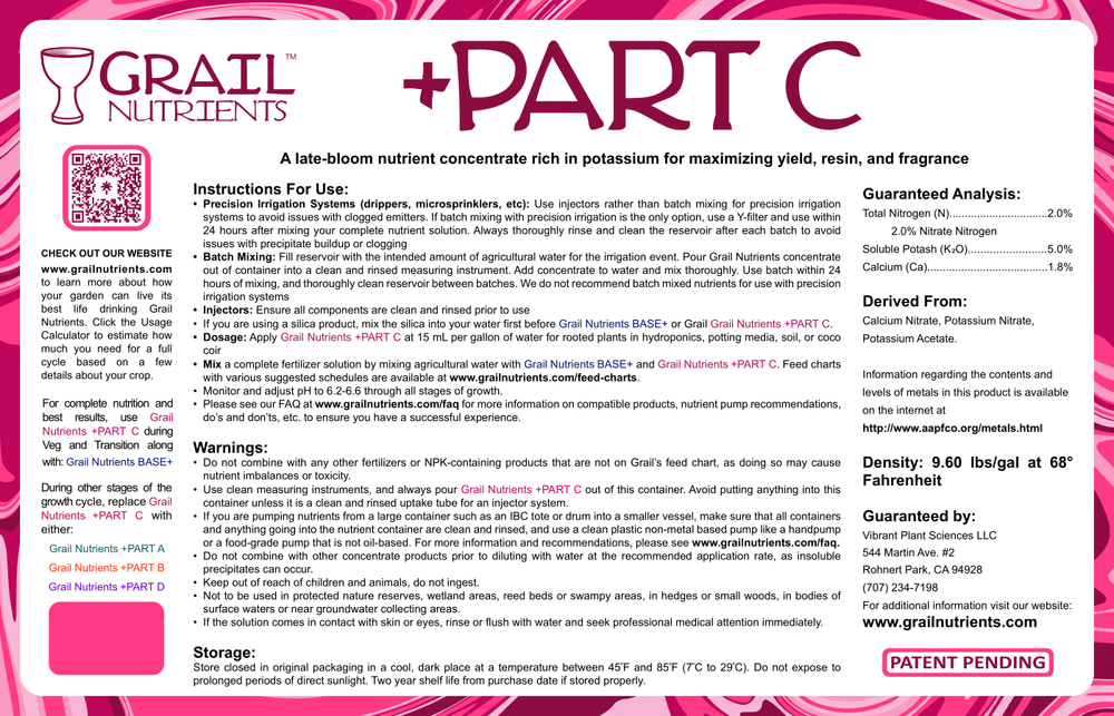 Grail Nutrients +Part C (2-0-5) Plant Fertilizer