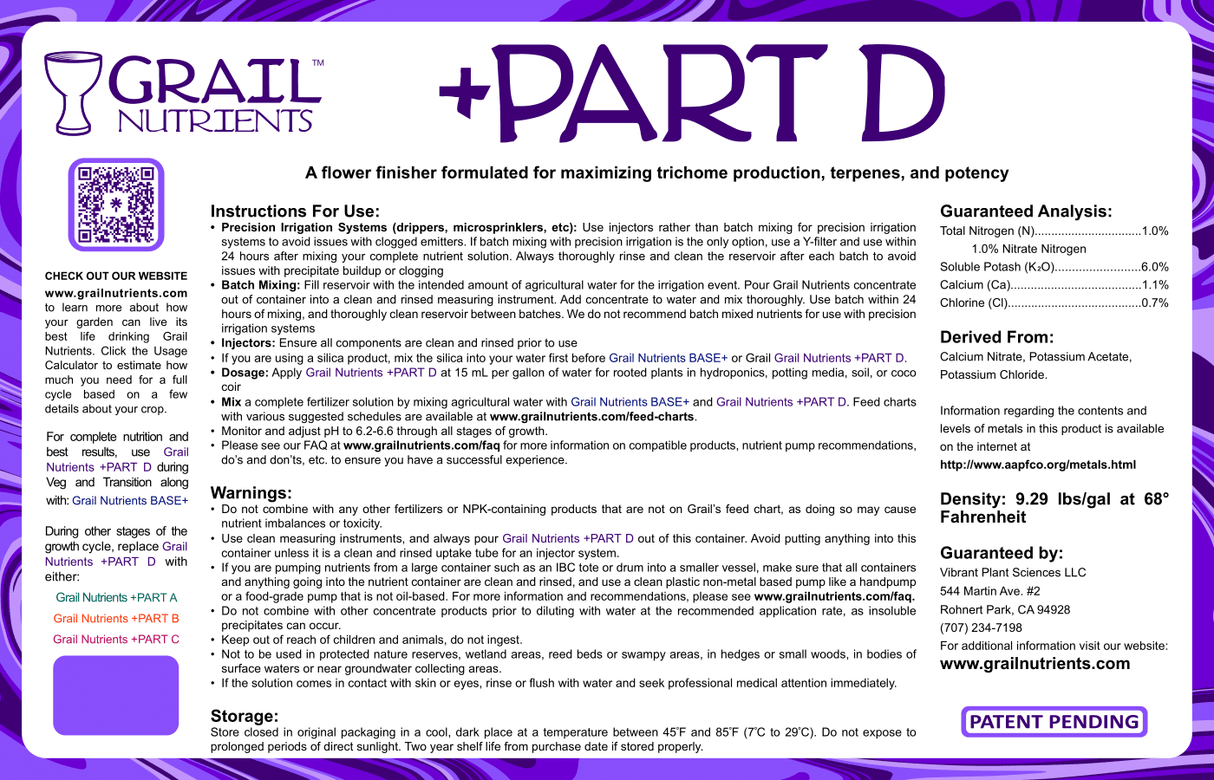 Grail Nutrients +Part D (1-0-6) Plant Fertilizer