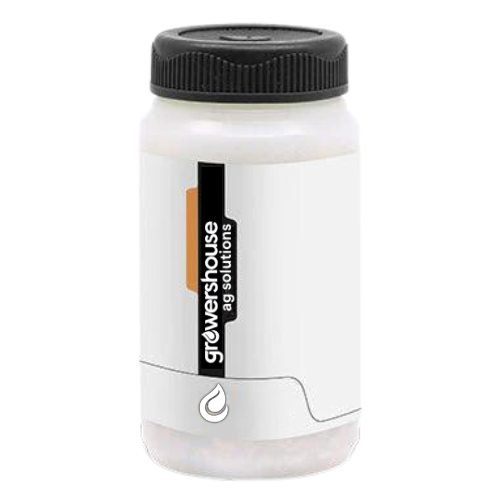 White container with black lid and Growershouse label on a white background