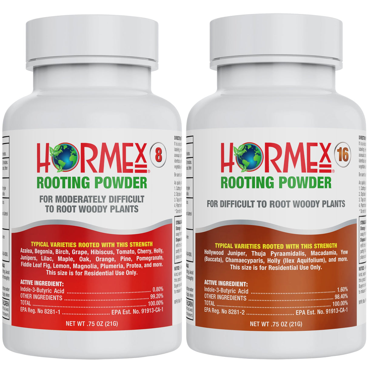 Two bottles of Hormex Rooting Powder on a white background