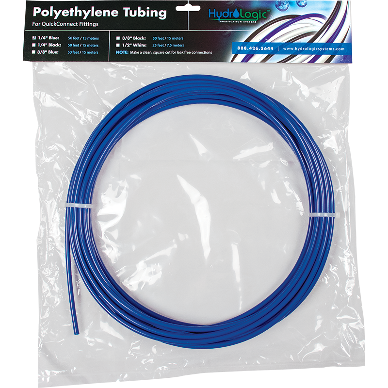 Polyethylene tubing in a clear package with HydroLogic branding.