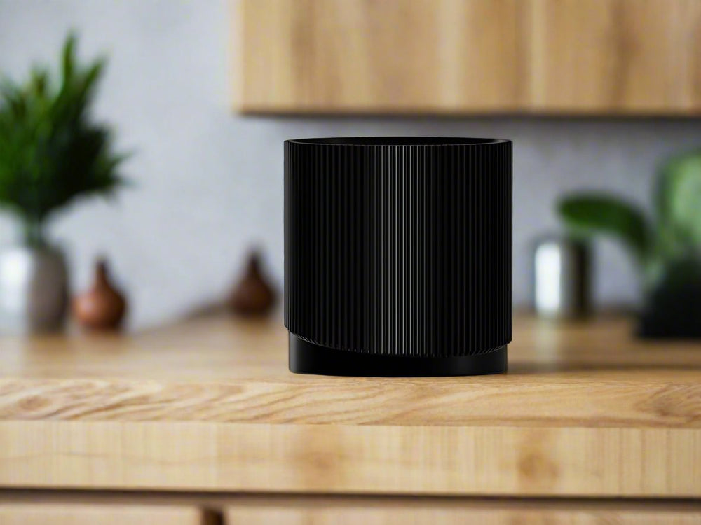 Mid-Century Ribbed 3D Printed Planter with Drainage & Saucer