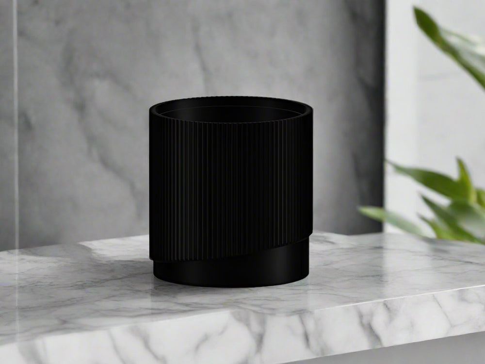 Mid-Century Ribbed 3D Printed Planter with Drainage & Saucer