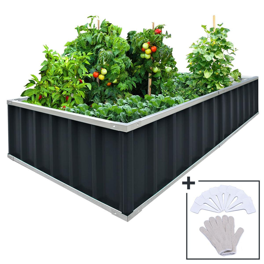 Kingbird Galvanized Steel Raised Garden Bed, Charcoal Grey
