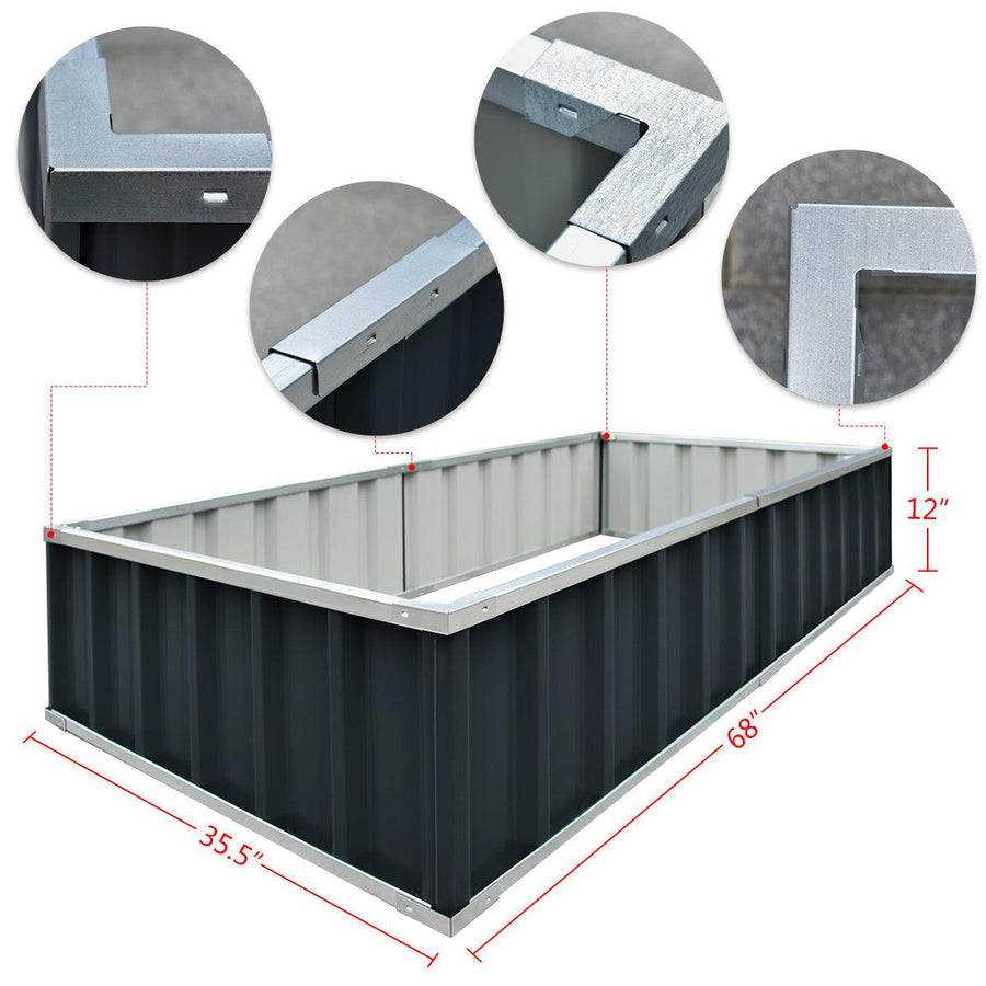 Kingbird Galvanized Steel Raised Garden Bed, Charcoal Grey