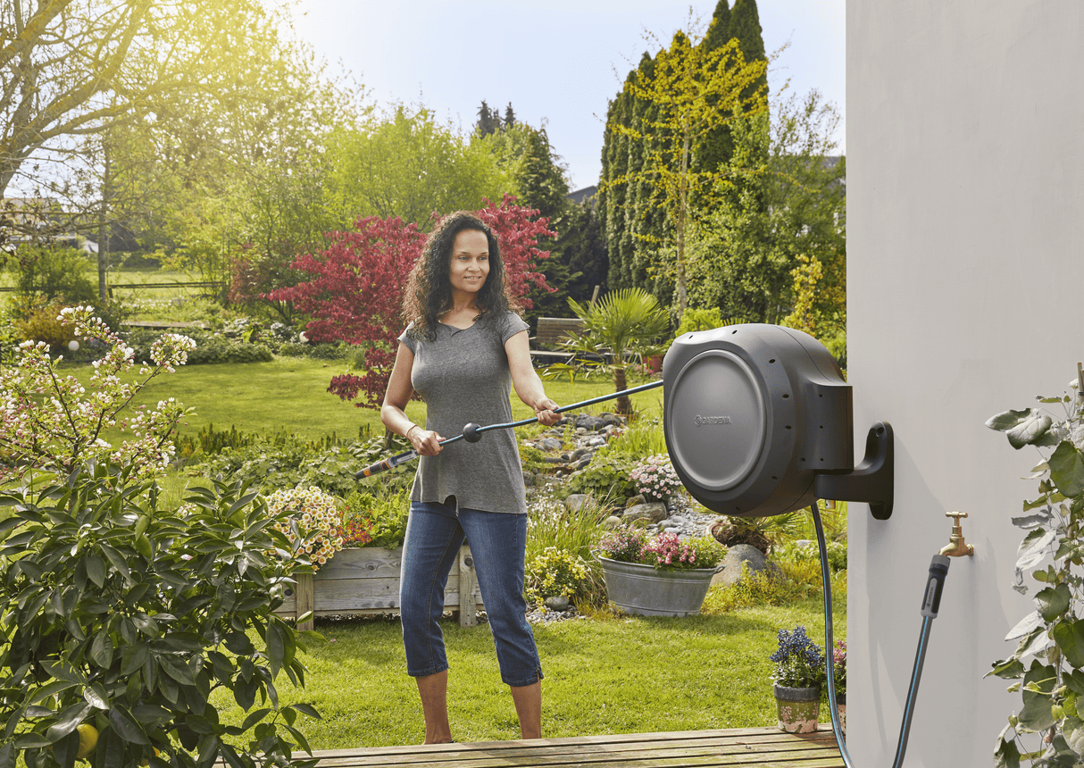 Gardena 50 ft. Wall Mount Hose Reel – Frost-Protected Garden Hose Storage