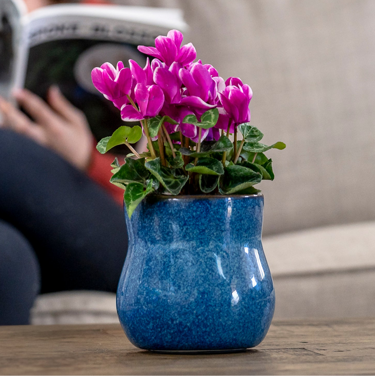 River Blue Ceramic Plant Pot with Removable Liner