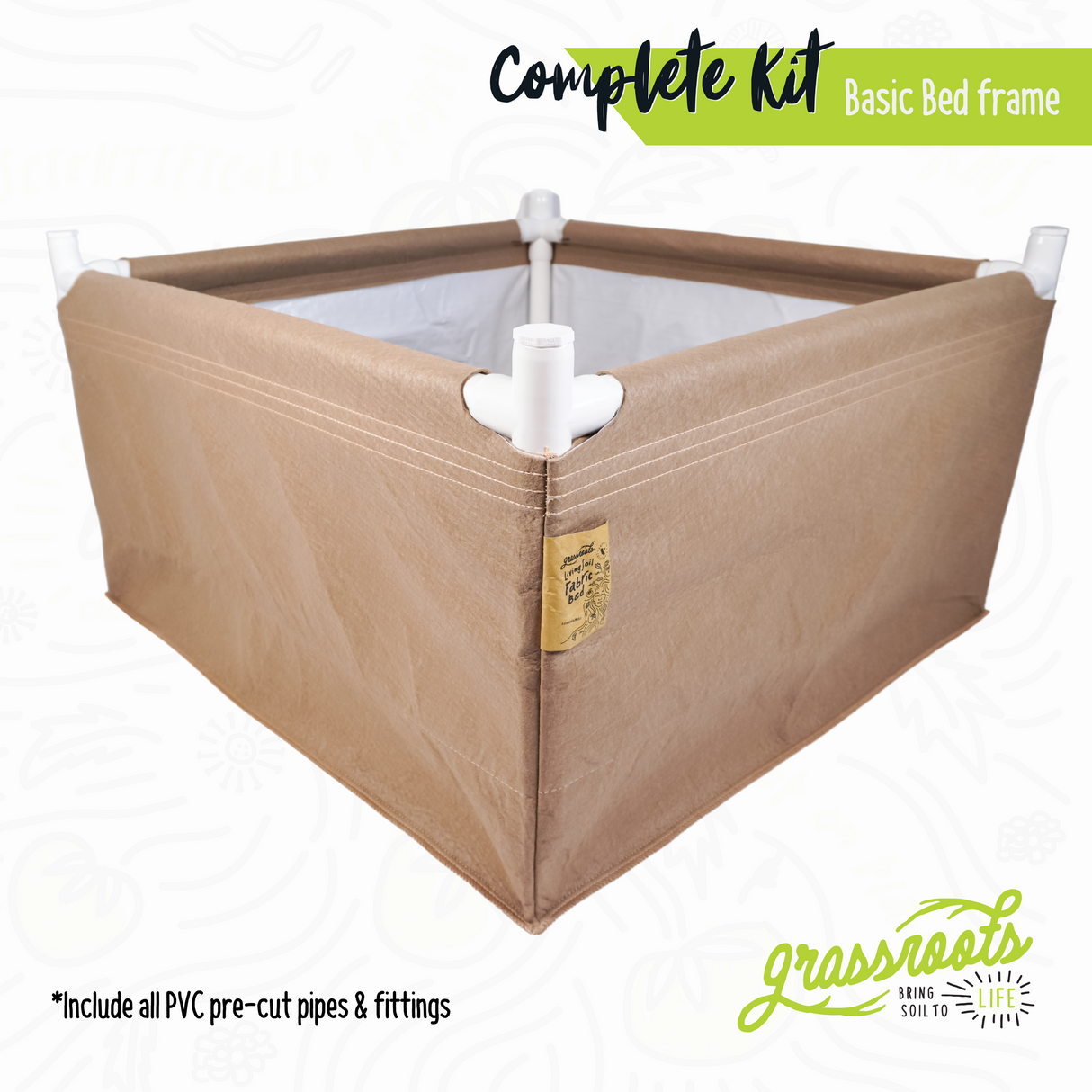 Grassroots Living Soil Fabric Bed – Complete Kit with MoistureLock™ Liner & PVC Frame