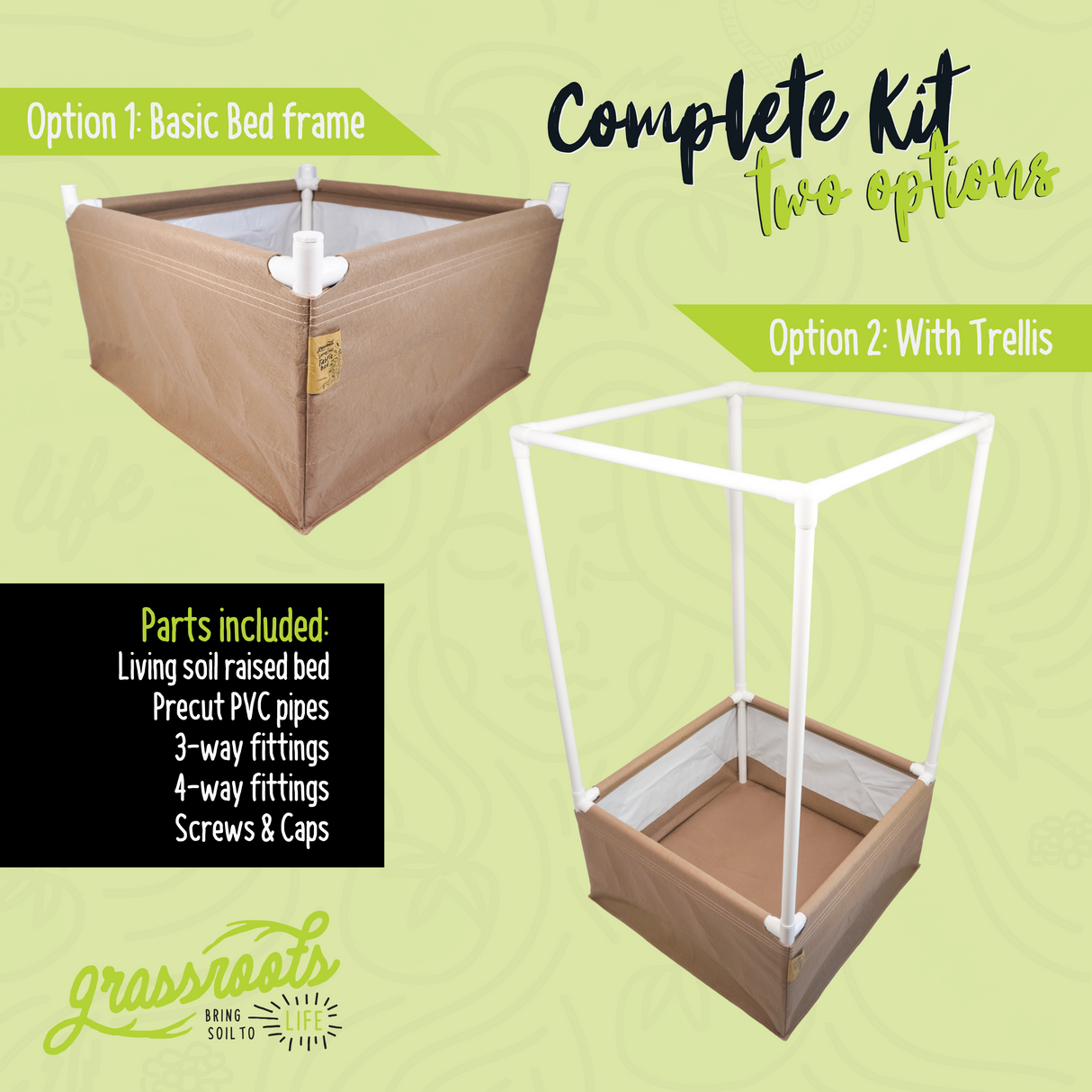 Grassroots Living Soil Fabric Bed – Complete Kit with MoistureLock™ Liner & PVC Frame