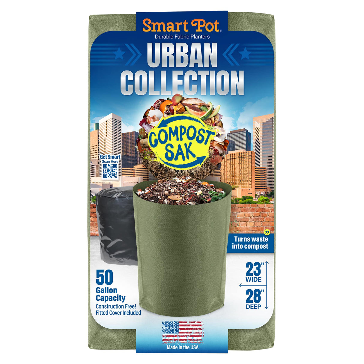 Smart Pot Urban Compost Sak – 50 Gallon Fabric Compost Bin with Cover