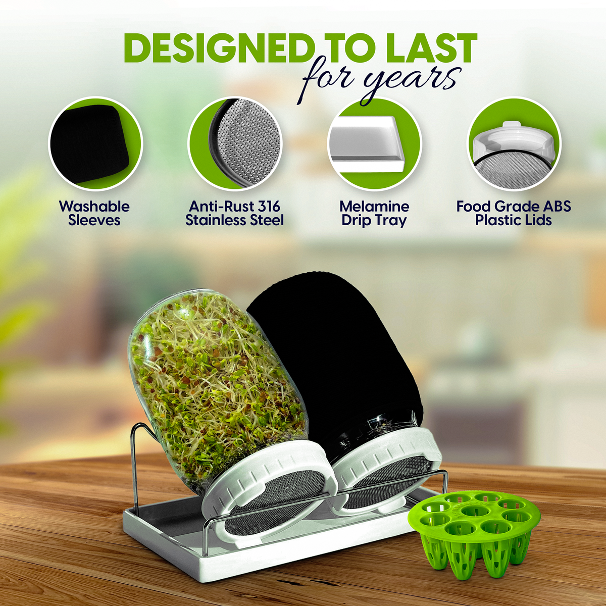 ZestiGreens Jar Sprouting Kit – 2 Glass Jars & Stand